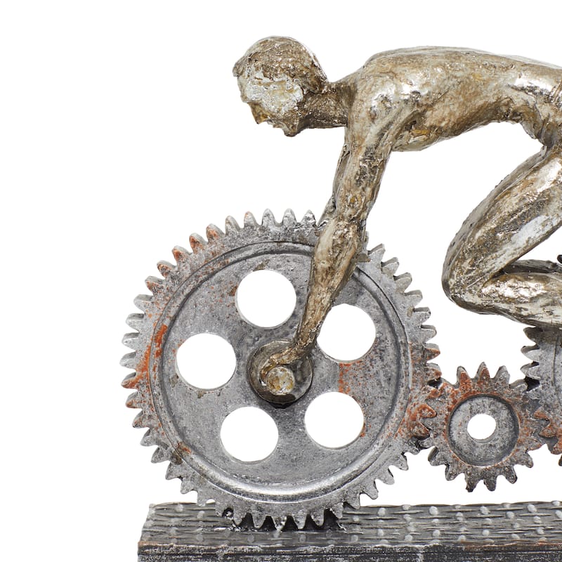 Silver Polystone Industrial Sculpture Bicycle 8 x 10 x 3 - 10 x 3 x 8