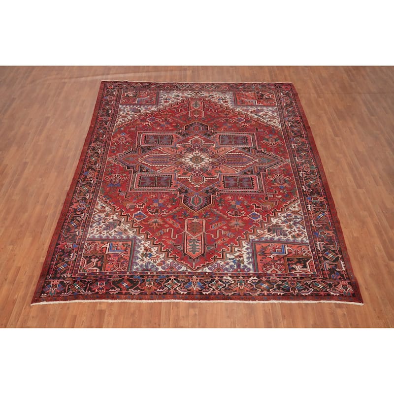Hand Knotted Oriental 100% Wool Carpet Traditional Medallion Red Heriz Area Rug - 12' 7'' X 10' 4''