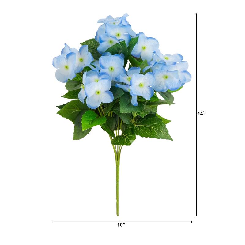 14-in UV Resistant Artificial Hydrangea Bush - Set of 6