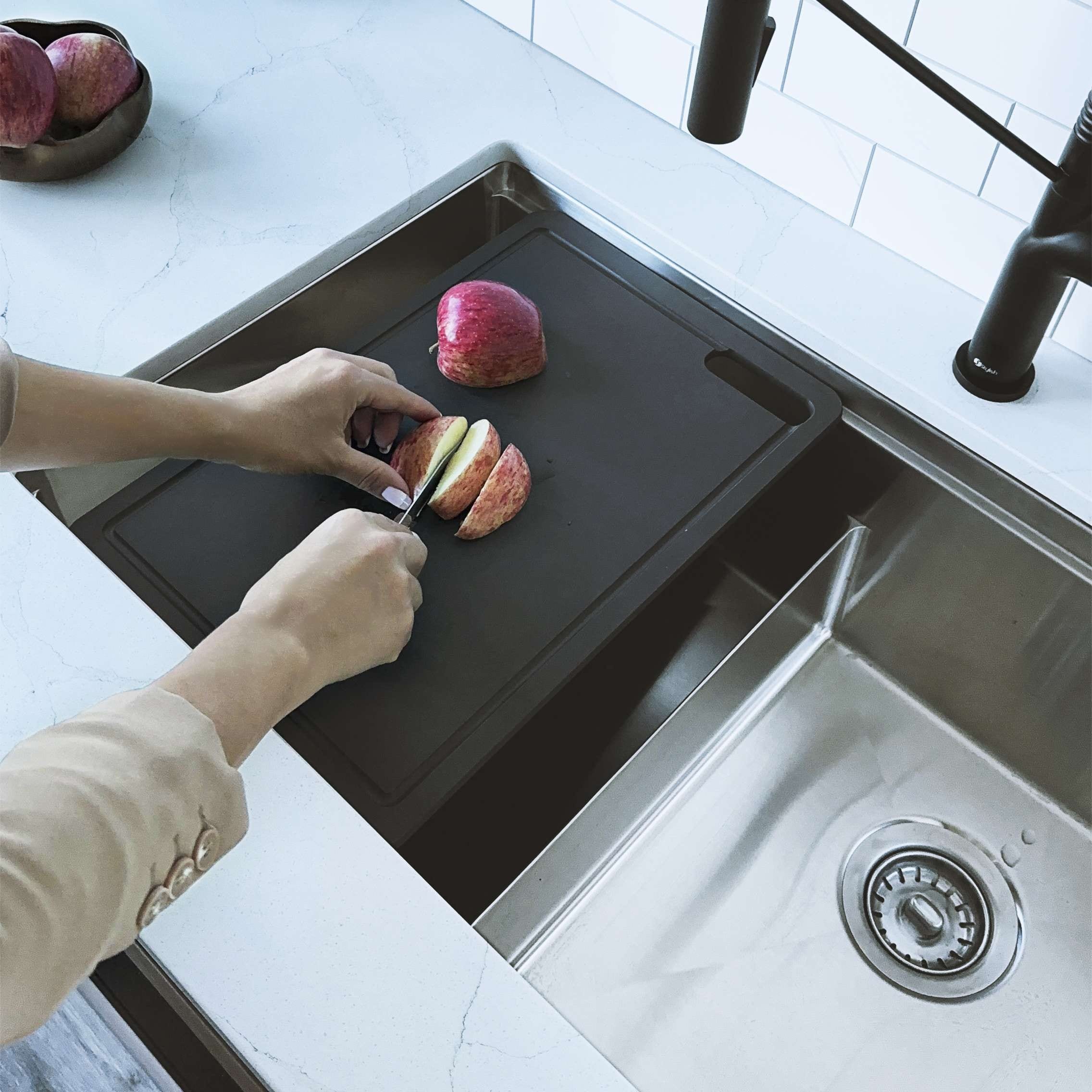 STYLISH Workstation Kitchen Sink Black Cutting Board A-917 - Length: 16 7/8" Width: 11"
