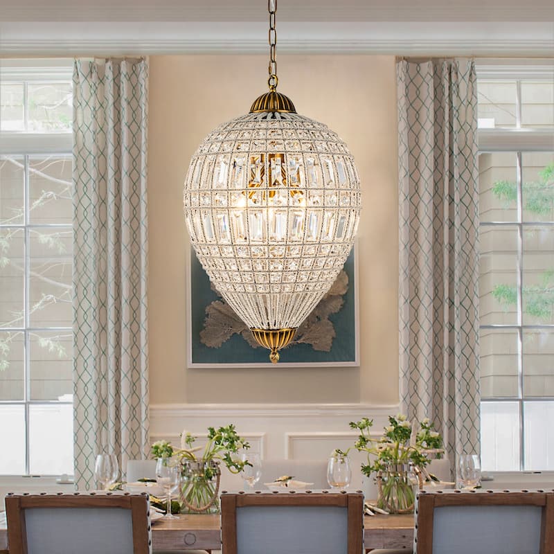 Ennu Retro Antique Sphere Crystal Chandelier Adjustable Dining Room Chandelier