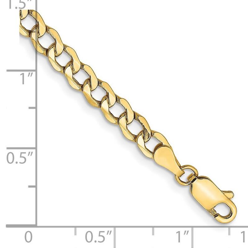 Curata 14k Yellow Gold Hollow Polished Lobster Claw Closure 4.3mm Semi-Solid Curb Link Chain Bracelet - 7 Inch