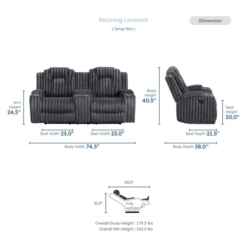 Brynda Corduroy 3-Piece Manual Double Reclining Sofa Sets
