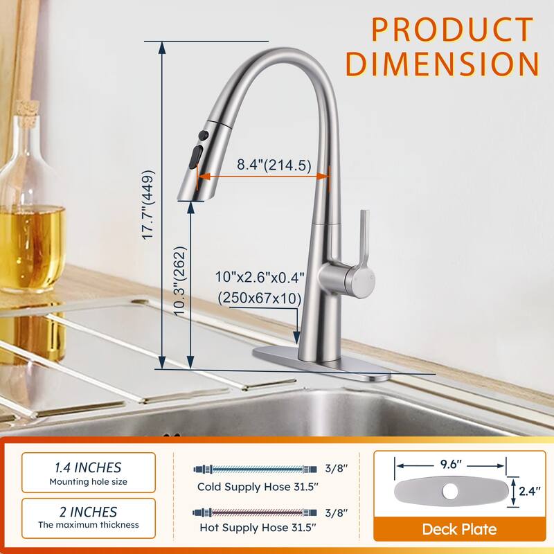 WOWOW 17.7 in. Single Handle Pull Down Sprayer Kitchen Faucet