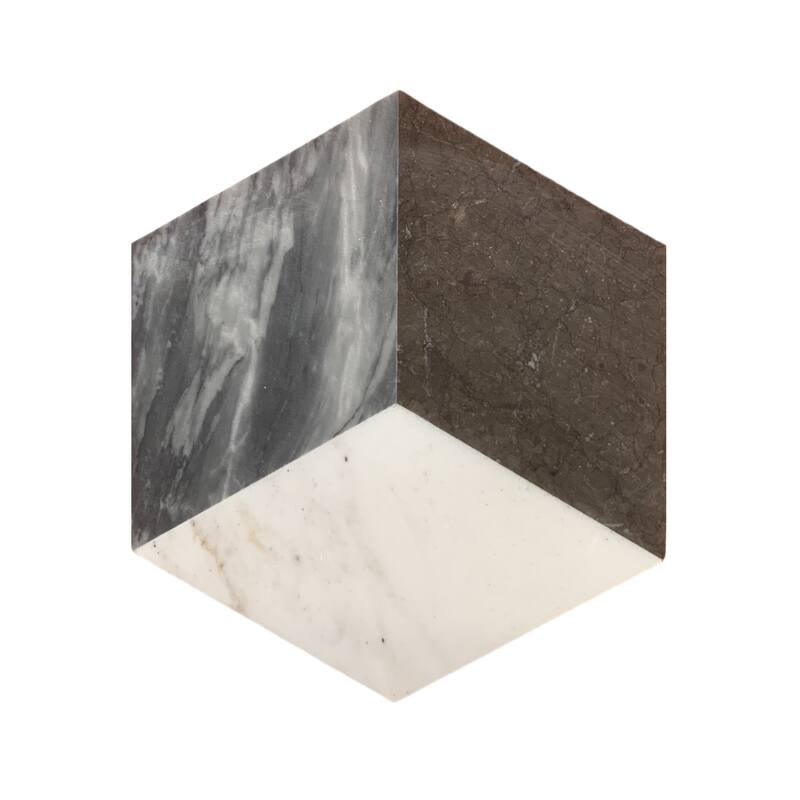 Hexagon Waterjet Natural Polished Marble Tiles for Floor and Wall, 1 Box 12 PCS - White/Grey/Black