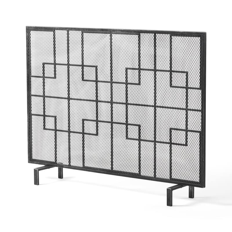 Contemporary Iron Fireplace Screen with Geometric Design