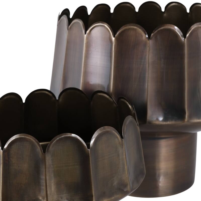 Metal Planter Scalloped Edge Design Decor (Set of 2) - 11", 8" Gold - 12" x 12" x 11"
