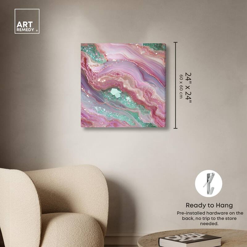 Pink and Mint Crystal II Canvas by Art Remedy, Gallery Wrapped