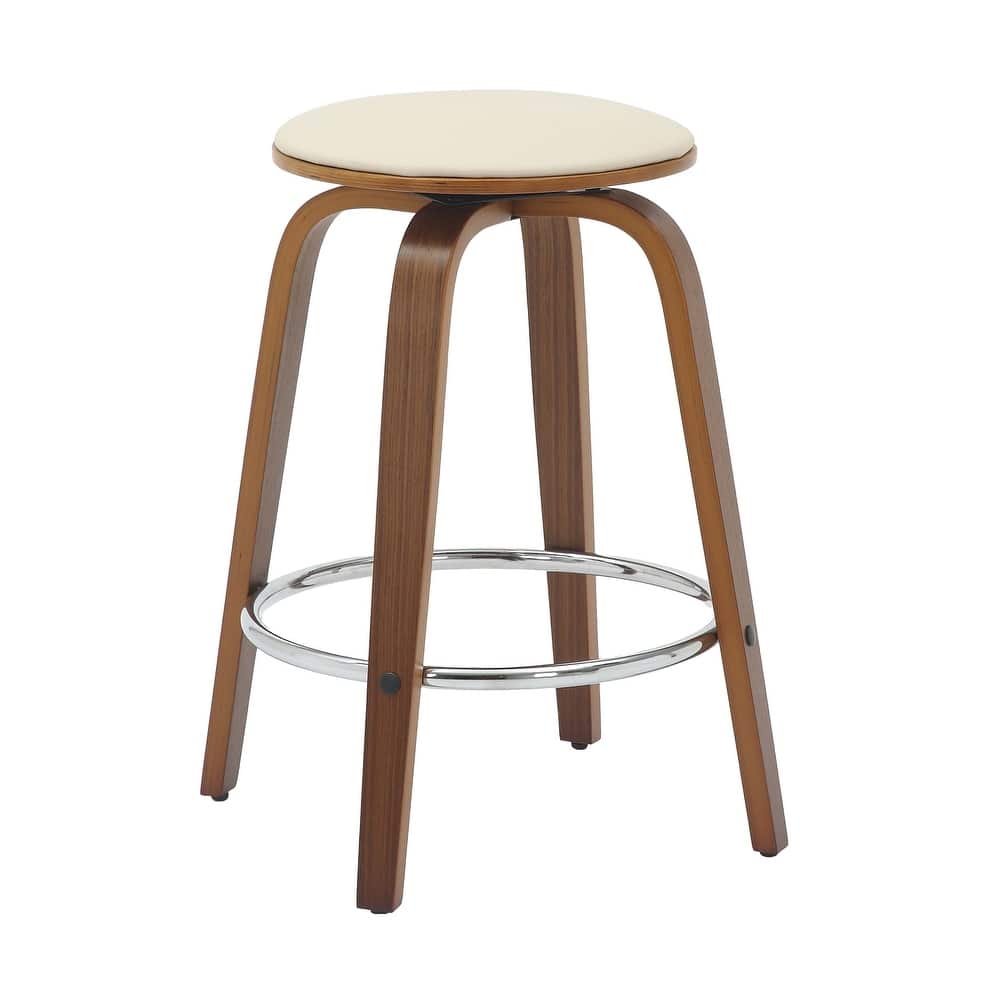 Pelya Modern Leather Swivel Round Seat Counter Stool with Solid Wood Frame and Iron Foot Rest for Kitchen, Bars, or Dining Areas