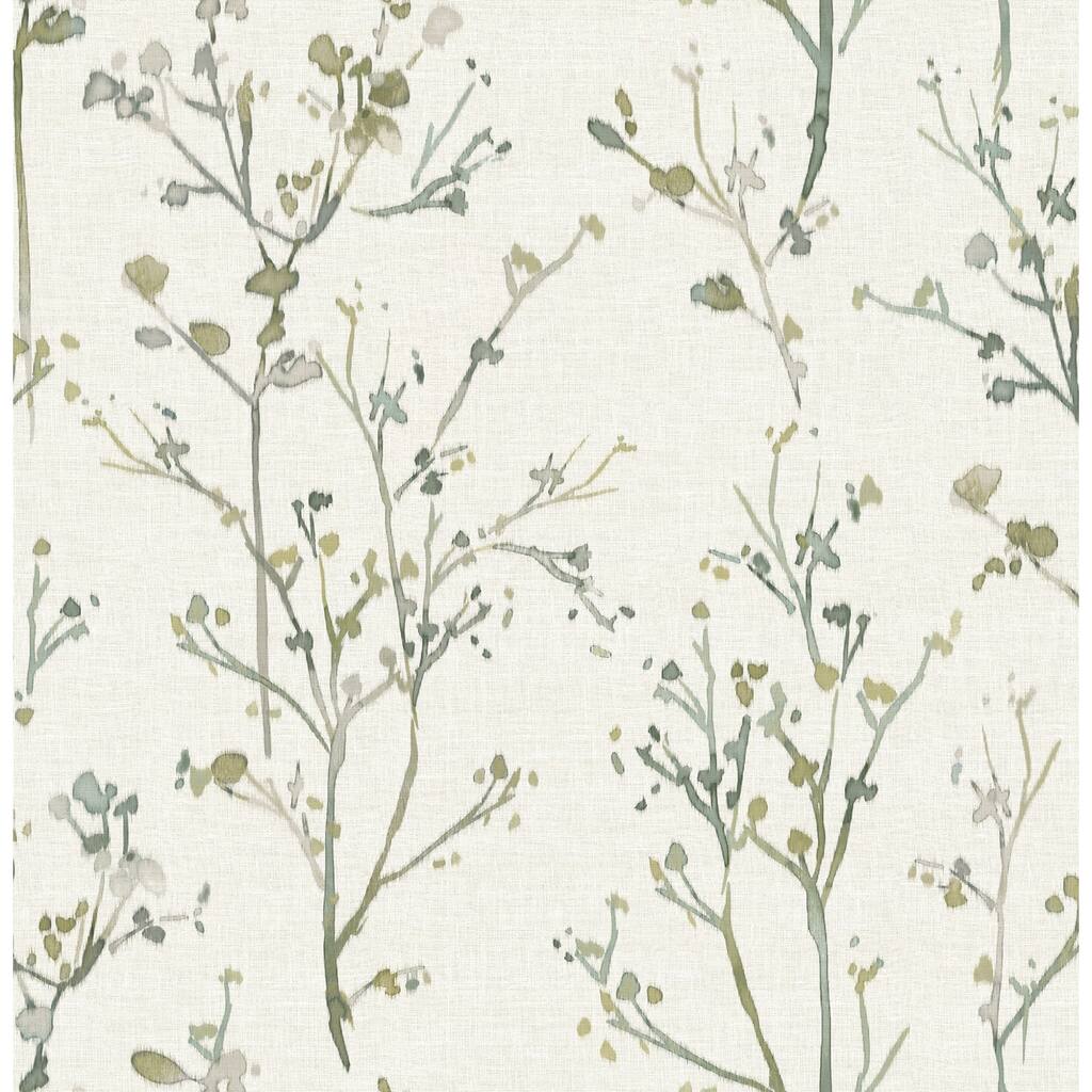 A-Street Prints Silverling Moss Budding Branches Wallpaper