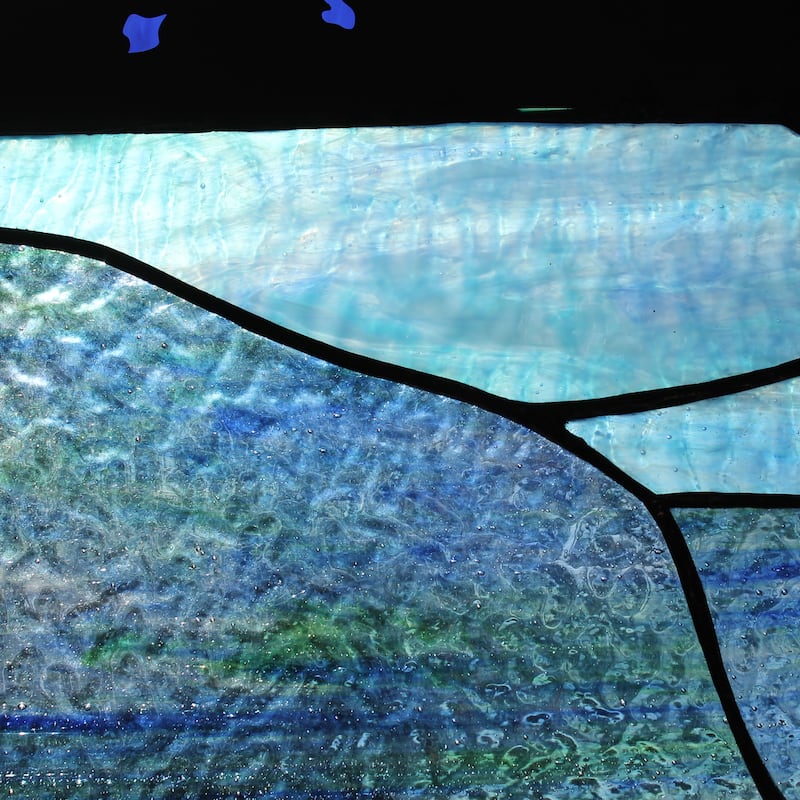 Whispering Pines River of Goods Stained Glass Window Pane in Blue