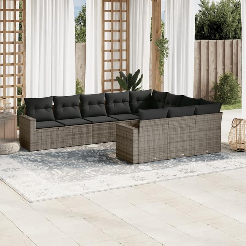 vidaXL Garden Sofa Set Gray PE rattan Large Removable Covers - 24.4 x 25.8 x 27.2