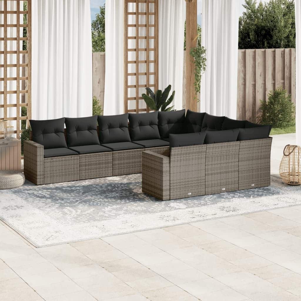 vidaXL Garden Sofa Set Gray PE rattan Large Removable Covers - 24.4 x 25.8 x 27.2