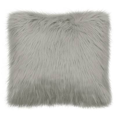 French Connection Imitation/Faux Sheep Fur Decorative Pillow, Light Grey