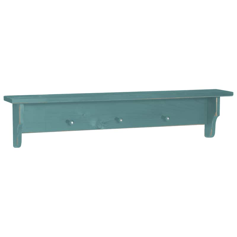 Amish Made Pine Primitive Storage Shelf with Pegs - 4 Foot - Sea Foam Green