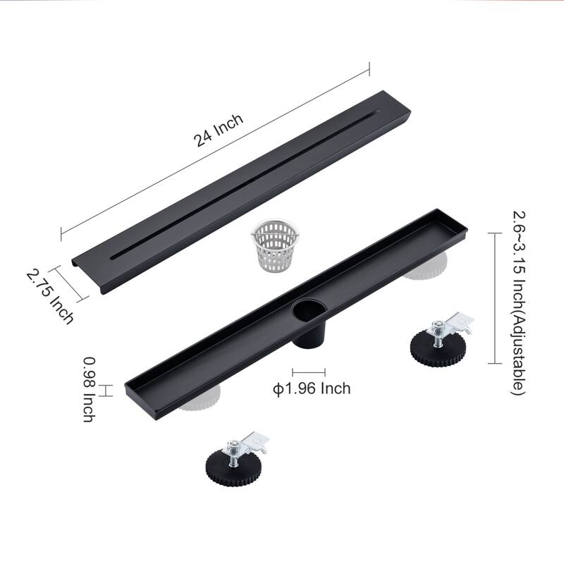 24'' W Linear Grid Drain, Matte Black - Black