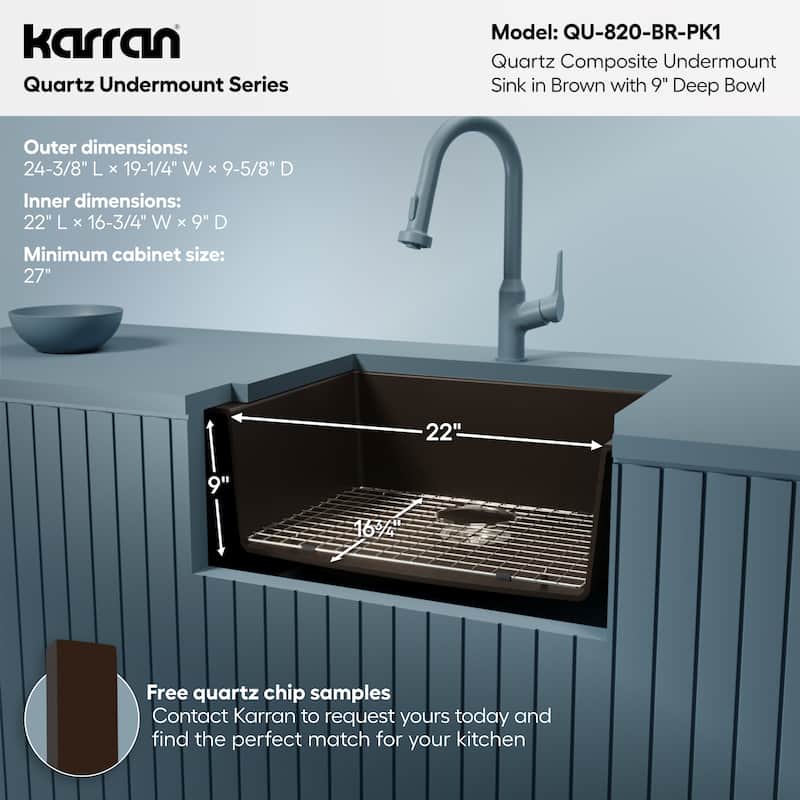 Karran Undermount 24.38 in Single Bowl Quartz Kitchen Sink Kit
