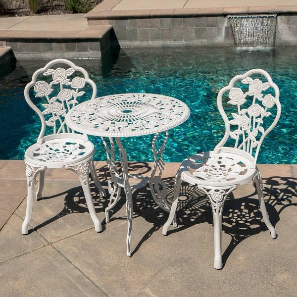 Shop Weather Resistant 3 Piece Patio Set Rose Design Table 2 Chairs White Standard Overstock 15973840