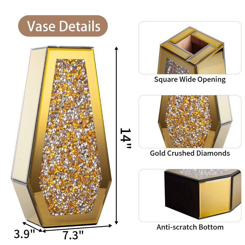 14" Modern Gold Mirrored Decorative Vase Set of 2