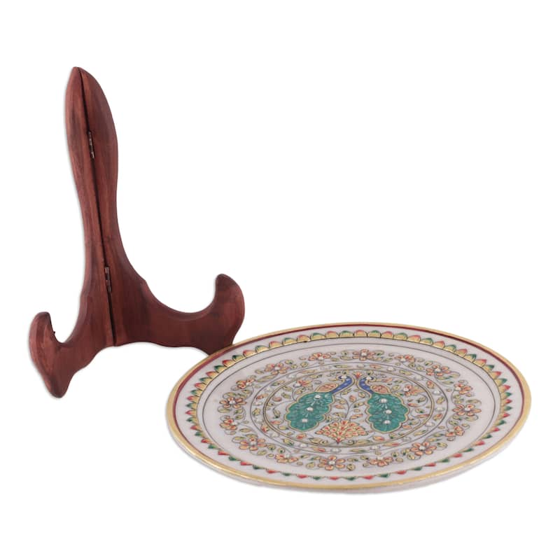 Novica Handmade Peacock Realm Marble Decorative Plate