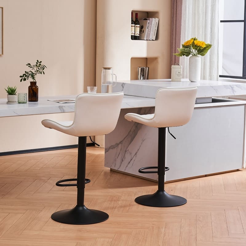 Swivel Bar Stools Set of 2, Leather Counter Height Barstools with Back for Kitchen Island