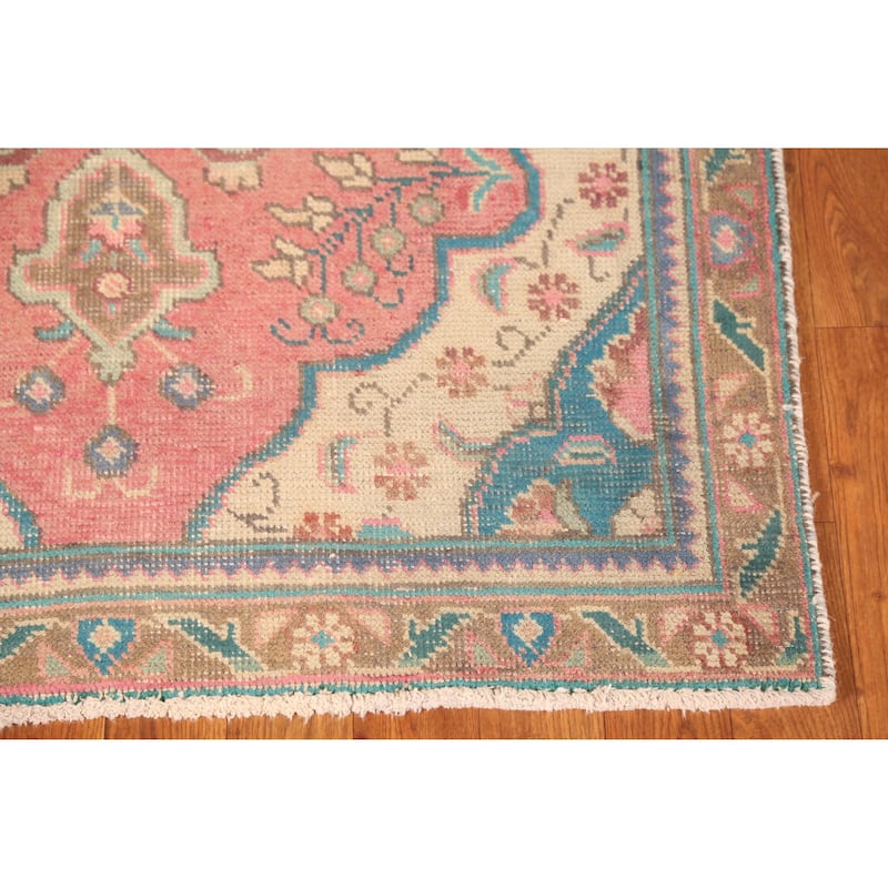 Hand Knotted Oriental 100% Wool Carpet Traditional Floral Pink Tabriz Area Rug - 4' 9'' X 3' 3''