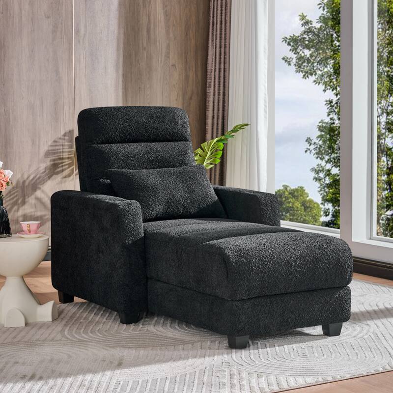 Electric Lounge Chair with Adjustable Backrest, Wireless Charging and Cup Holder, Black