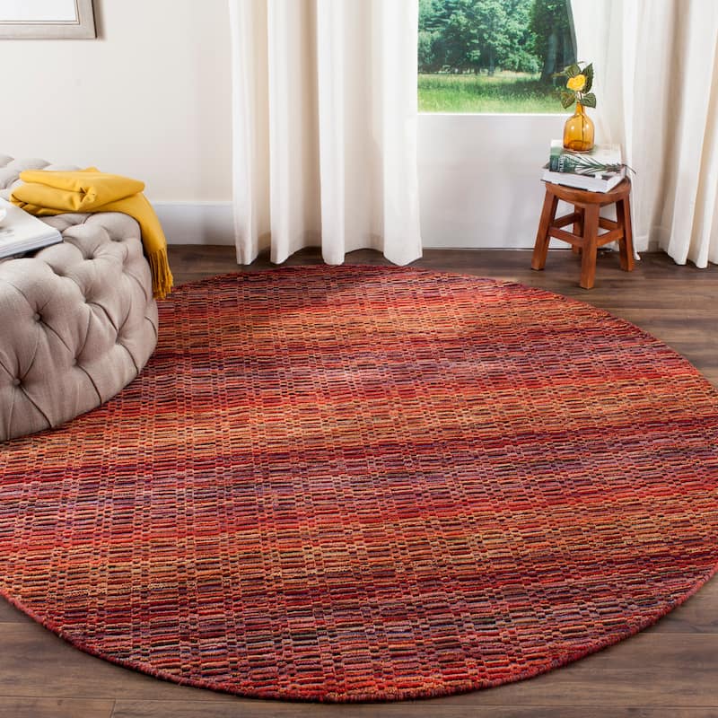 SAFAVIEH Handmade Himalaya Salonica Modern Wool Rug - 6' Round - Red/Multi