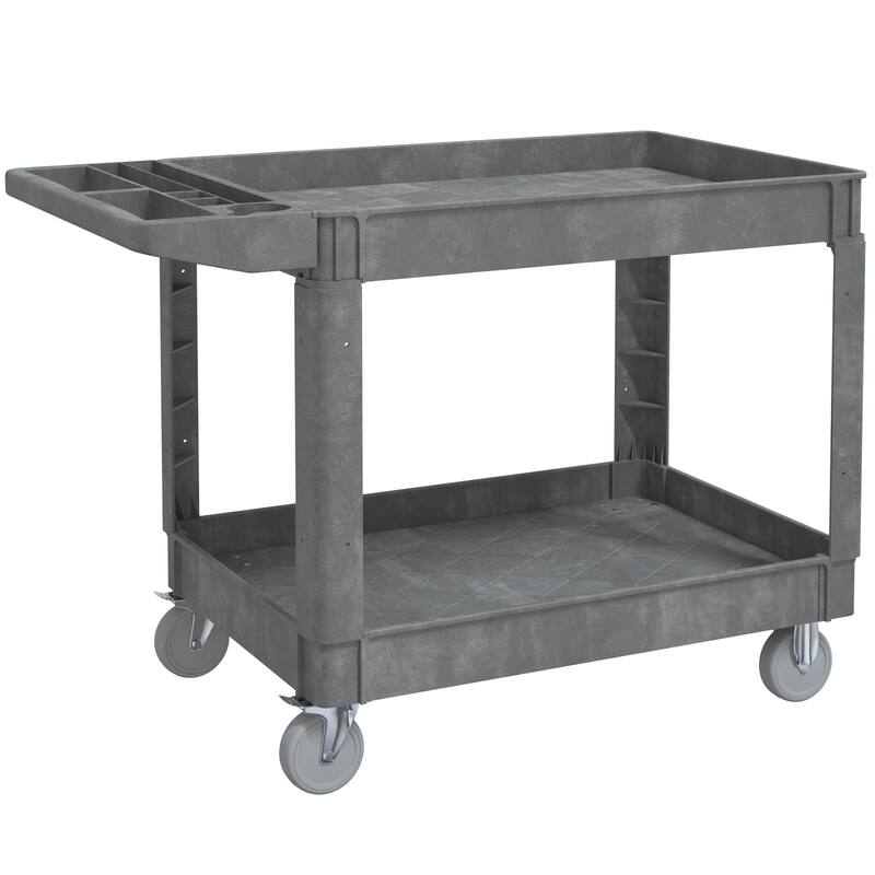 Heavy Duty Plastic Utility Cart 2 Tier Locking Rolling Cart
