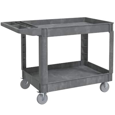 Heavy Duty Plastic Utility Cart 2 Tier Locking Rolling Cart