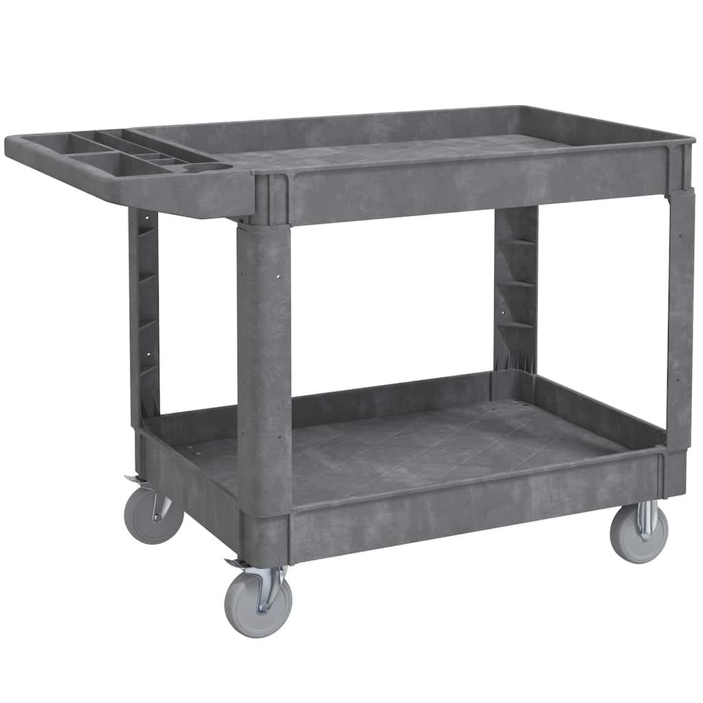 Heavy Duty Plastic Utility Cart 2 Tier Locking Rolling Cart