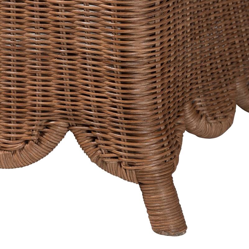 Detta Natural Rattan Armchair - Handwoven Wicker Chair with Rolled Arms and Scalloped Skirt Base, Boho Coastal Style