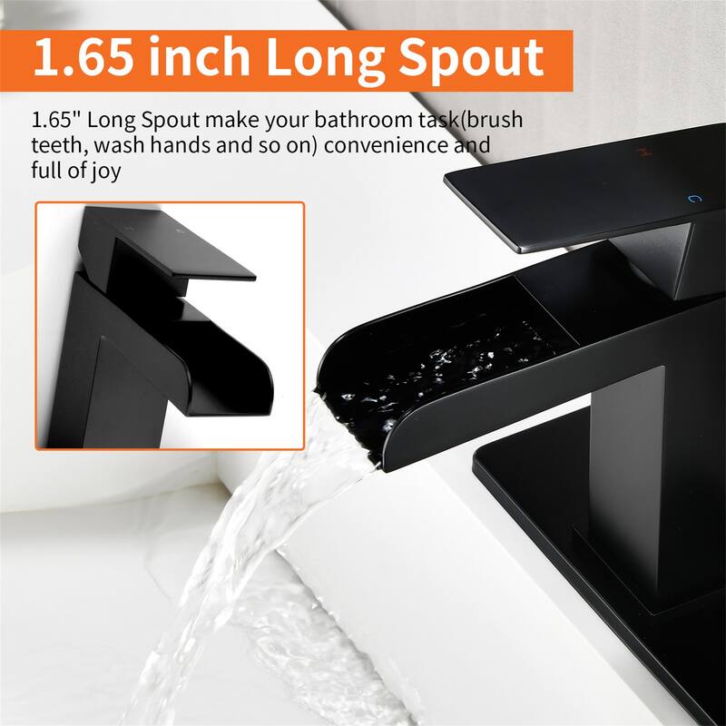 Waterfall Single Handle Bathroom Sink Faucet with Pop-up Drain 304 Stainless Steel 1 Hole Basin Vanity Taps