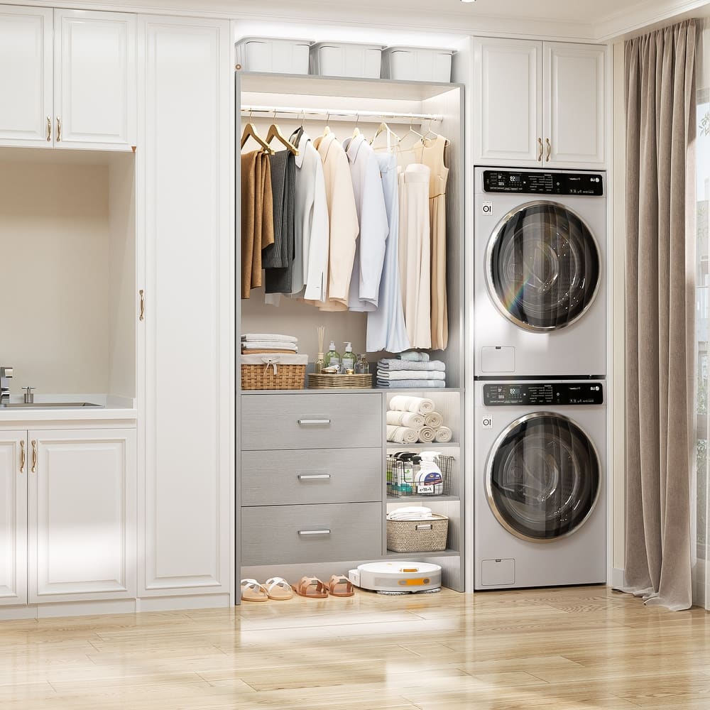 Cimly 30'' W Freestanding Closet System with Hanging Rod, Closet Organizer with Drawers and Shelves