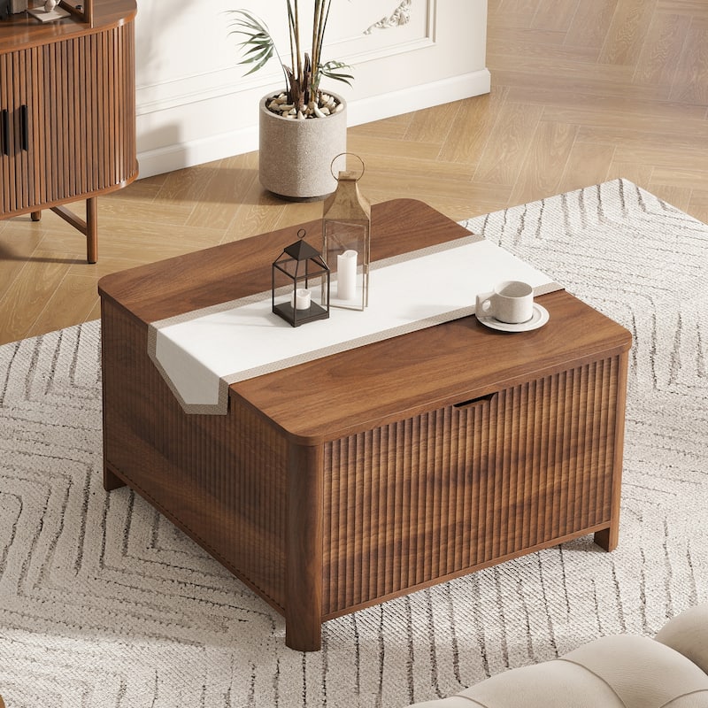Squre Coffee Table with Large Capacity Storage - Walnut