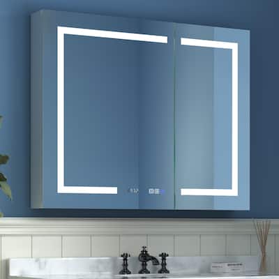 ExBrite LED Lighted Bathroom Medicine Cabinet with Mirror,Recessed or Surface Mount, Defog