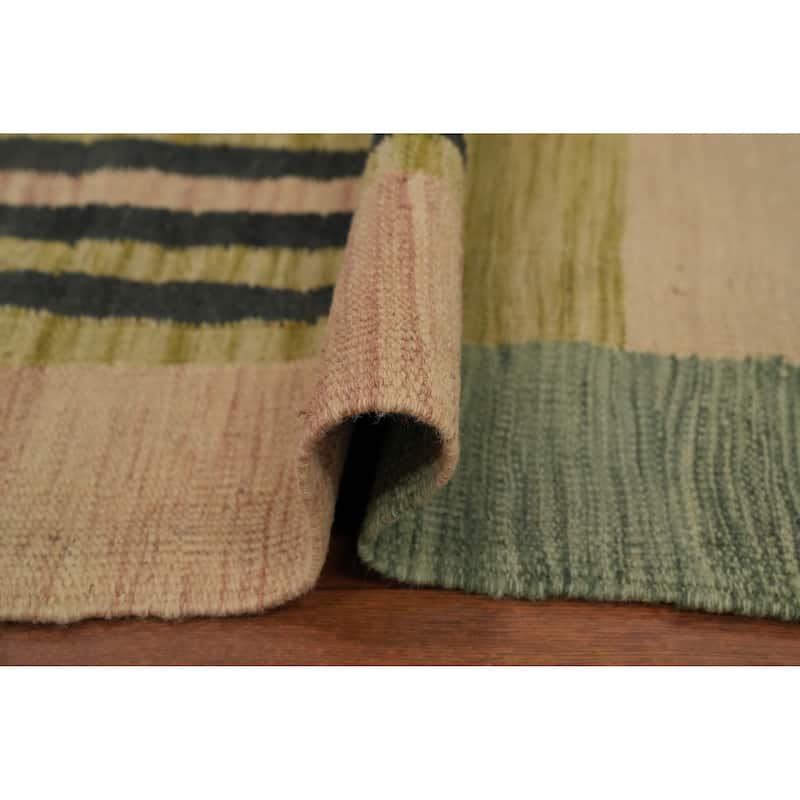 Hand Woven Oriental 100% Wool Carpet Southwestern Modern Multi-Colored Kilim Area Rug - 8' 7'' X 6' 9''