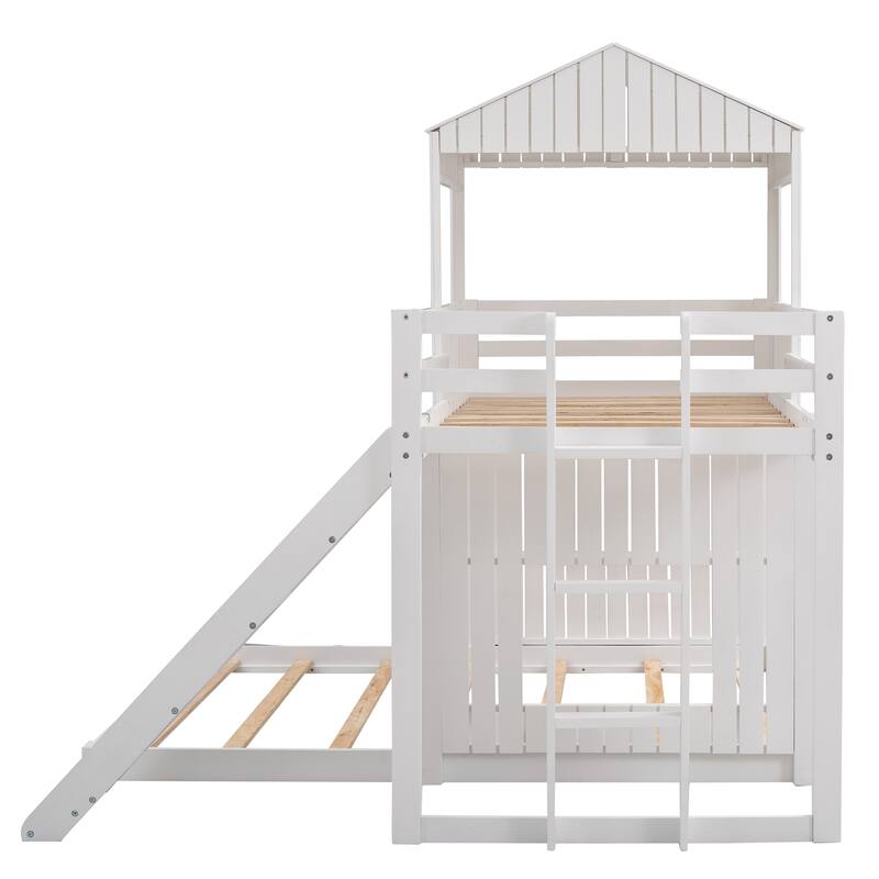 Nestfair Twin Over Full Bunk Bed Loft Bed with Slide and Guardrails