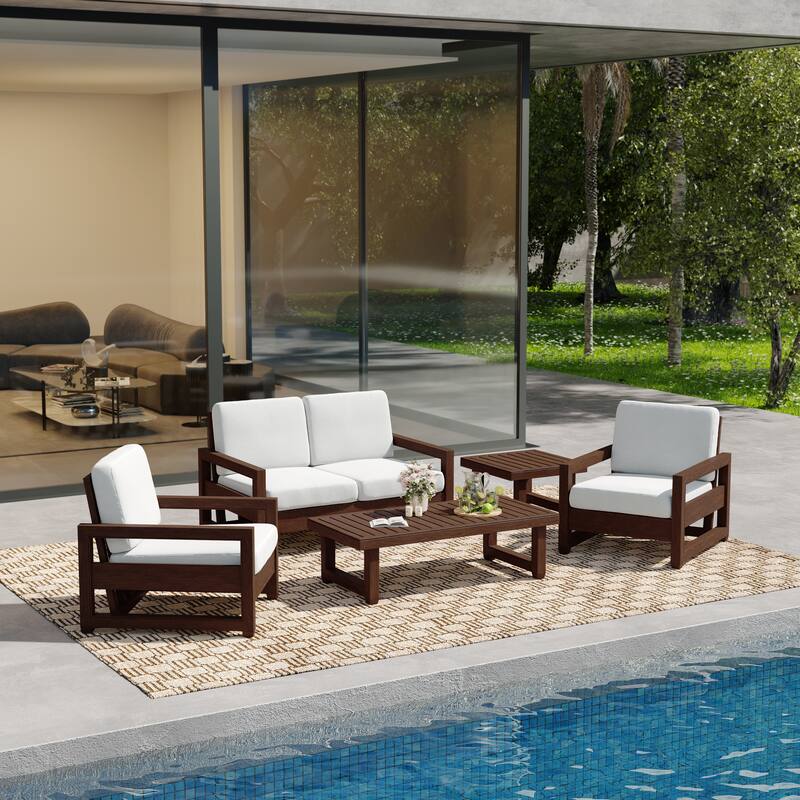 5-Piece Teak Wood Outdoor Patio Conversation Set with Cushion