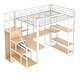 preview thumbnail 11 of 16, White Full Size Metal Loft Bed with Storage Staircase and Small Wardrobe, Built-in Desk and Storage Shelves
