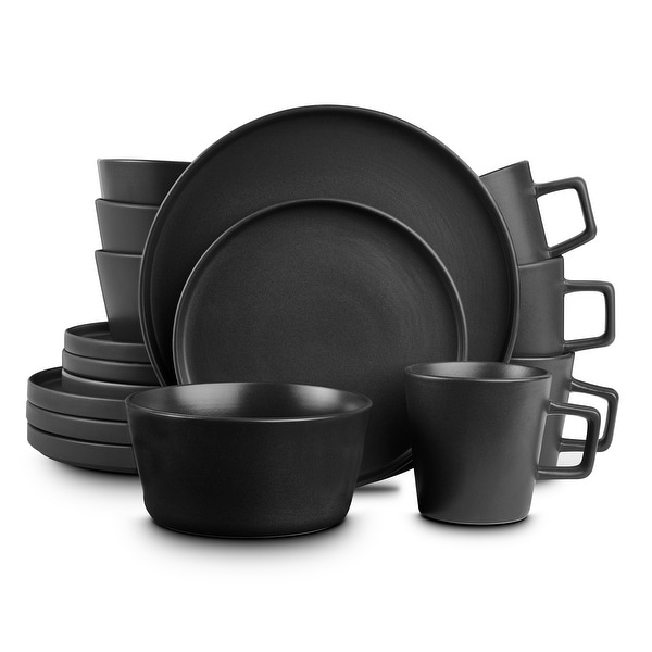 Stone Lain 16-Piece Stoneware Dinnerware Set, Service for 4, Black Matte. Opens flyout.