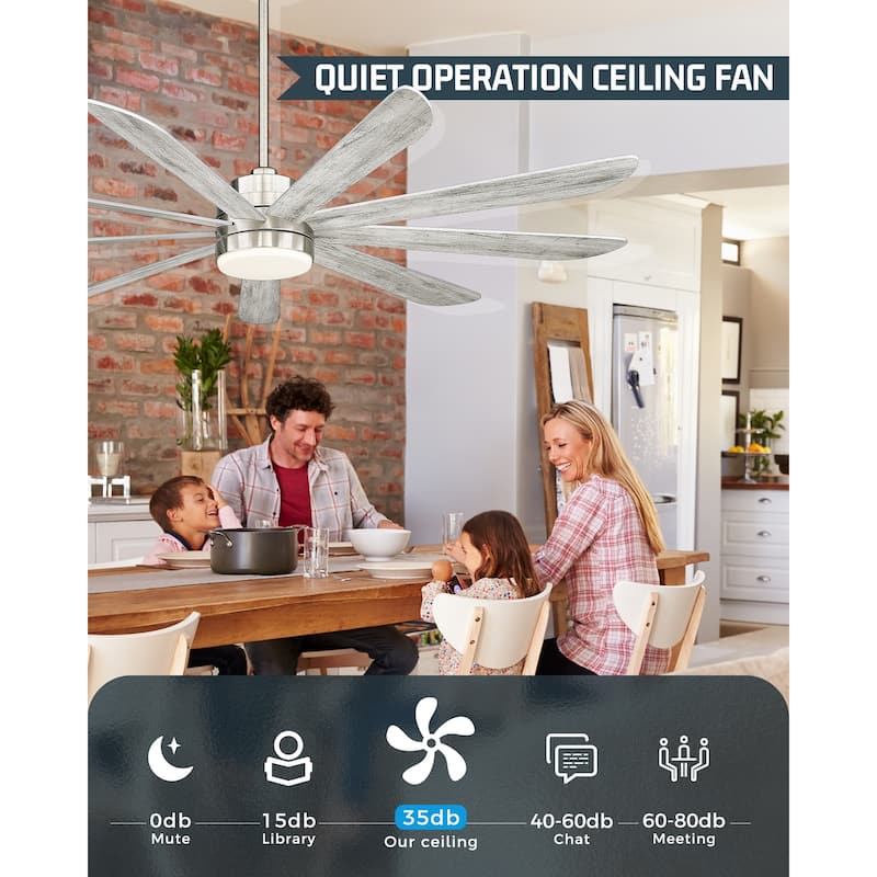 72 Inch 24W Led Ceiling Fans with Lights, 9-Blades, Remote Control and App and Alexa Google Voice Control