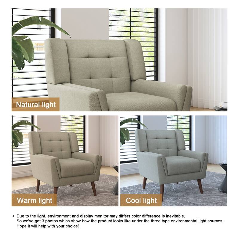 Modern Tufted Accent Chair Linen Armchairs Set of 2