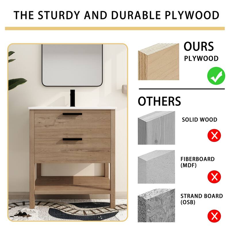 Malwee 30" FreeStanding Bathroom Vanity, Floor Stand Bathroom Vanity with Ceramic Sink,2 Soft Close Drawers