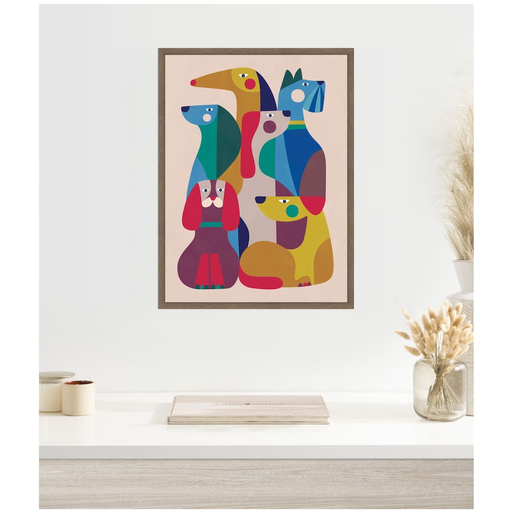 Kate and Laurel Abstract Retro Modern Dogs 02 by Rachel Lee Framed Canvas Wall Art Print