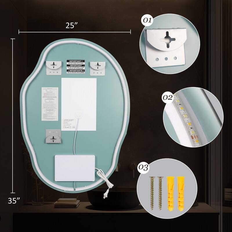 Wallbeyond 3-Tone Modern Style Frameless Rectangular LED Wall Mirror