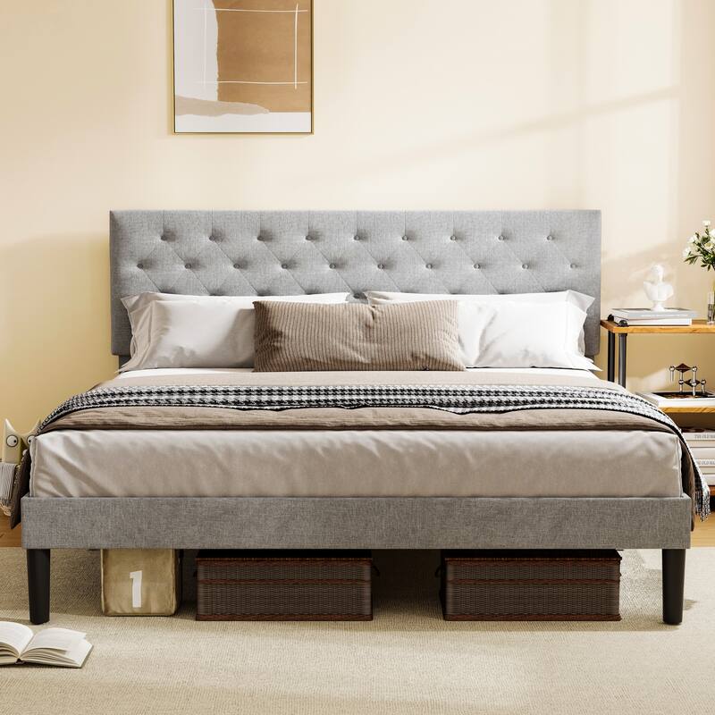 Upholstered Platform Bed with Adjustable Headboard