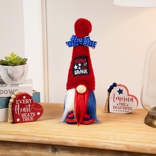 Home of the Brave Patriotic Gnome Decoration - 13" - Red and Blue