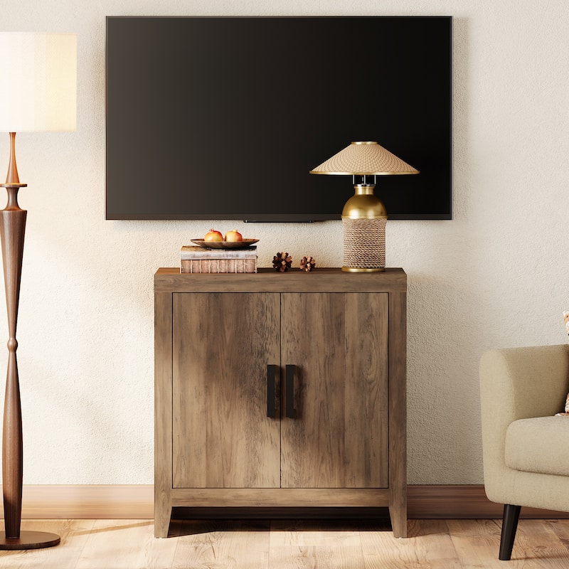 WAMPAT Modern Farmhouse TV Stand Cabinet, Entertainment Center with Adjustable Shelf - Brown - 31 inches