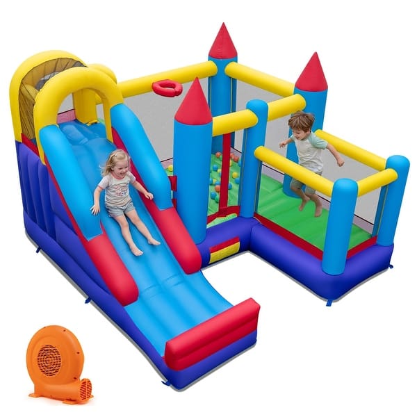 slide 2 of 9, Gymax Inflatable Bounce House 4-in-1 Kids Bouncer w/ Long Slide Kids